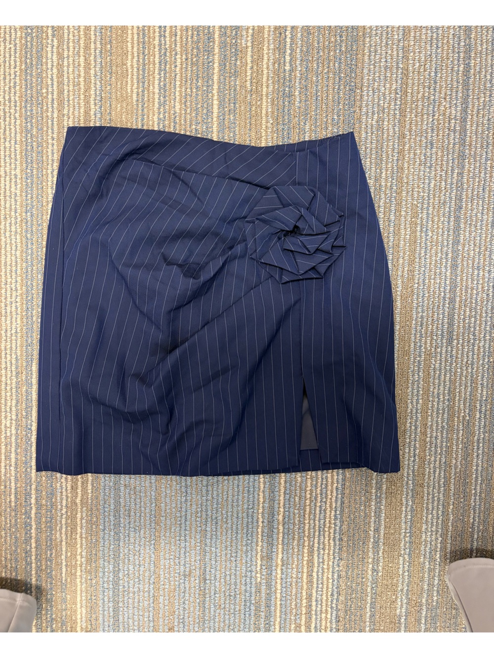 Bardot Navy Pinstripe Pencil Skirt with Subtle White Stripes